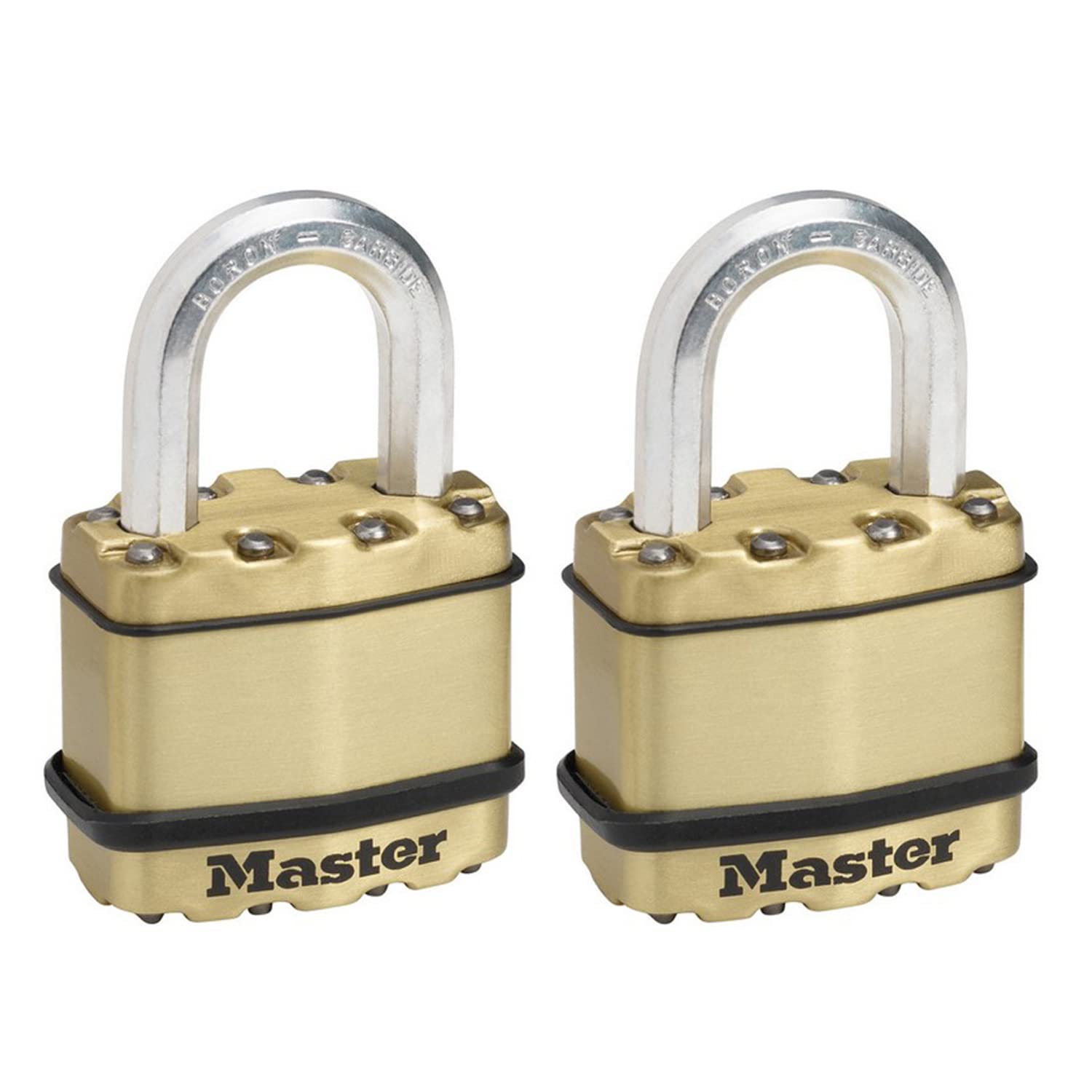 MASTER LOCK Pack of 2 High Security Padlocks, Security Level 8/10, Keyed, Outdoor, Laminated Steel/Brass Finish, Weatherproof, Standard Shackle