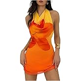 MakeMeChic Women's Vacation Mini Dress Y2k Halter Backless Dresses Cowl Neck Floral Sundress