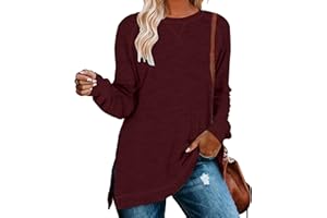 NILOUFO Womens Long Sleeve T Shirts Casual Blouses Trendy Tops Side Split Tunics