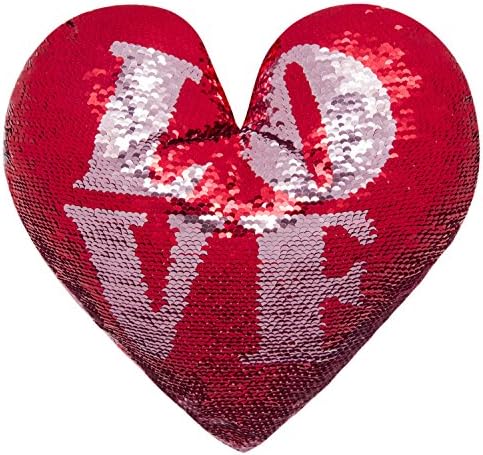 Ataya Magic Flip Reversible Sequin Throw Pillow + Insert Heart Shape Decor Cushion