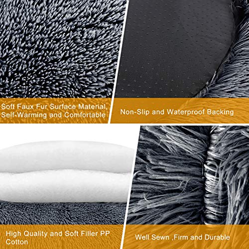 PUPPBUDD Calming Dog Bed Cat Bed Donut, Faux Fur Pet Bed SelfWarming