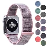 Woven Velcro Nylon Replacement Apple Watch Band by Pantheon, Sport Loop Edition, For Men or Women, Strap fits the 38mm or 42mm Apple iWatch, Compatible Series 1, 2, 3, Nike (Light Pink, 38mm)