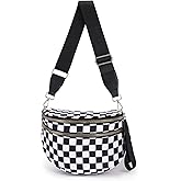 MYEVAA Checkered Crossbody Bag Nylon Bum Bags for Women Spacious Handbags Plus Size Sling Bag for Women Travel Purse