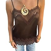 Women Lace Trim Satin Cami Top Mesh V Neck Satin Camisole Tops Y2k Loose Spaghetti Strap Silky Tank Tops