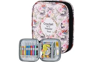 Wanshui Crochet Hook Case,Portable Zipper Storage Organizer Bag for Crochet Hooks, Knitting Needles, Project & Sewing Supplies, Lightweight,Easy to Hold (No Accessories Included).Pink Flower