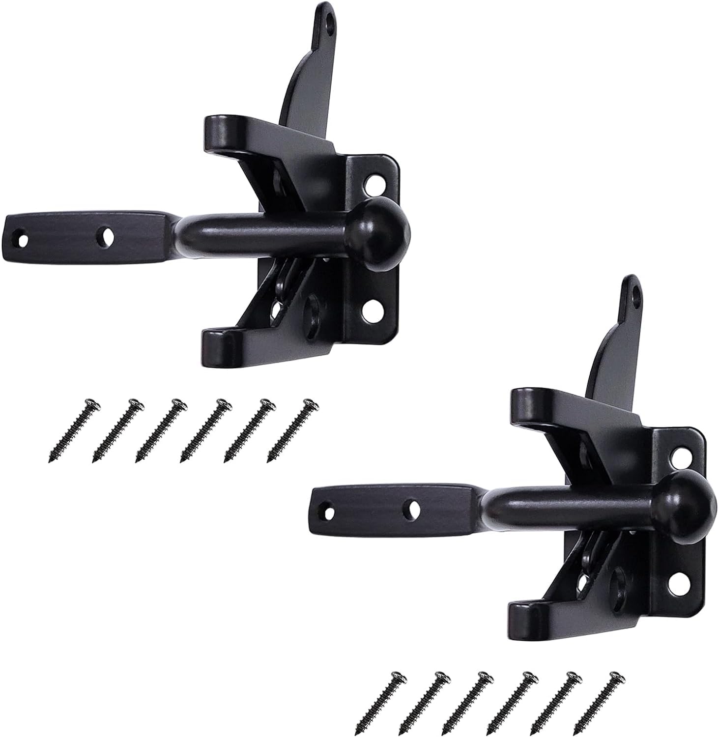 Pair of Black Self Locking Gate Latch Automatic Gravity Lever for Wood Fence Gate, Door Latches Steel (Normal)