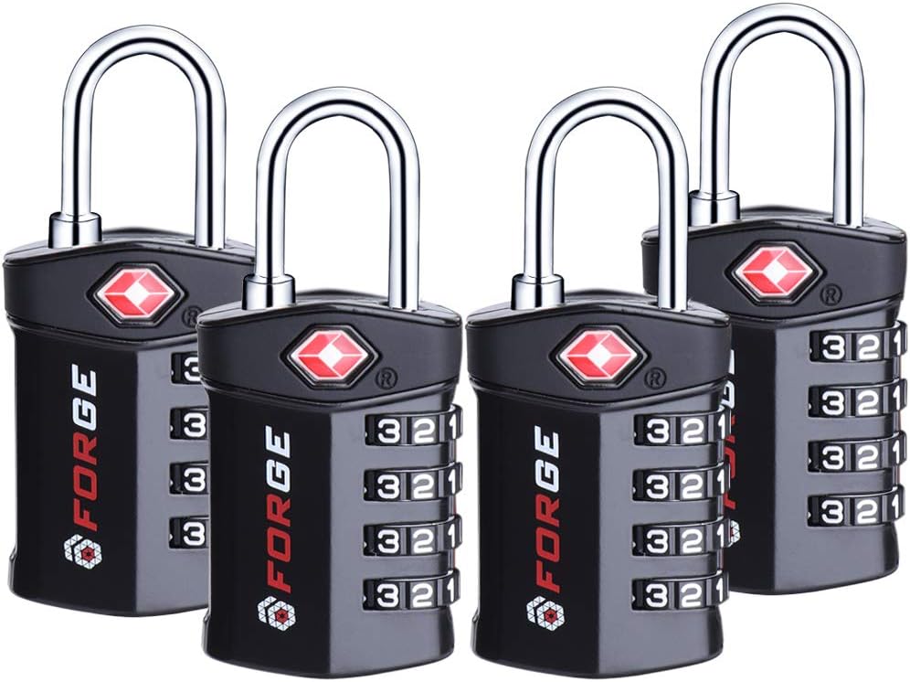  | 4 Digit TSA Approved Luggage Lock, 4 Pack Black, Inspection Indicator, Alloy Body | Luggage Locks