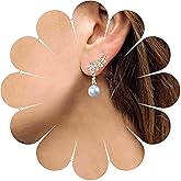 Iaceble Boho Cz Leaf Ear Climber Earrings Gold pearl Dangle Earrings Crystal Leaf Earrings Round pearl Drop Earrings Jewelry for Women