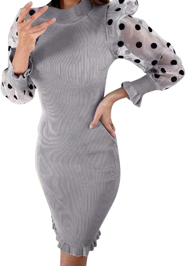XNBZW Women's O-Neck Dresses Dot Puff Sleeve Ruffle Hem Dresses Casual Daliy Elegant Fit Dresses Party Dress Mini Dress S-XL UK6-14