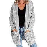 Miladusa Women's Cardigan Sweaters Long Sleeve Plus Size Solid Cable Knit Open Front Outerwear with Pockets