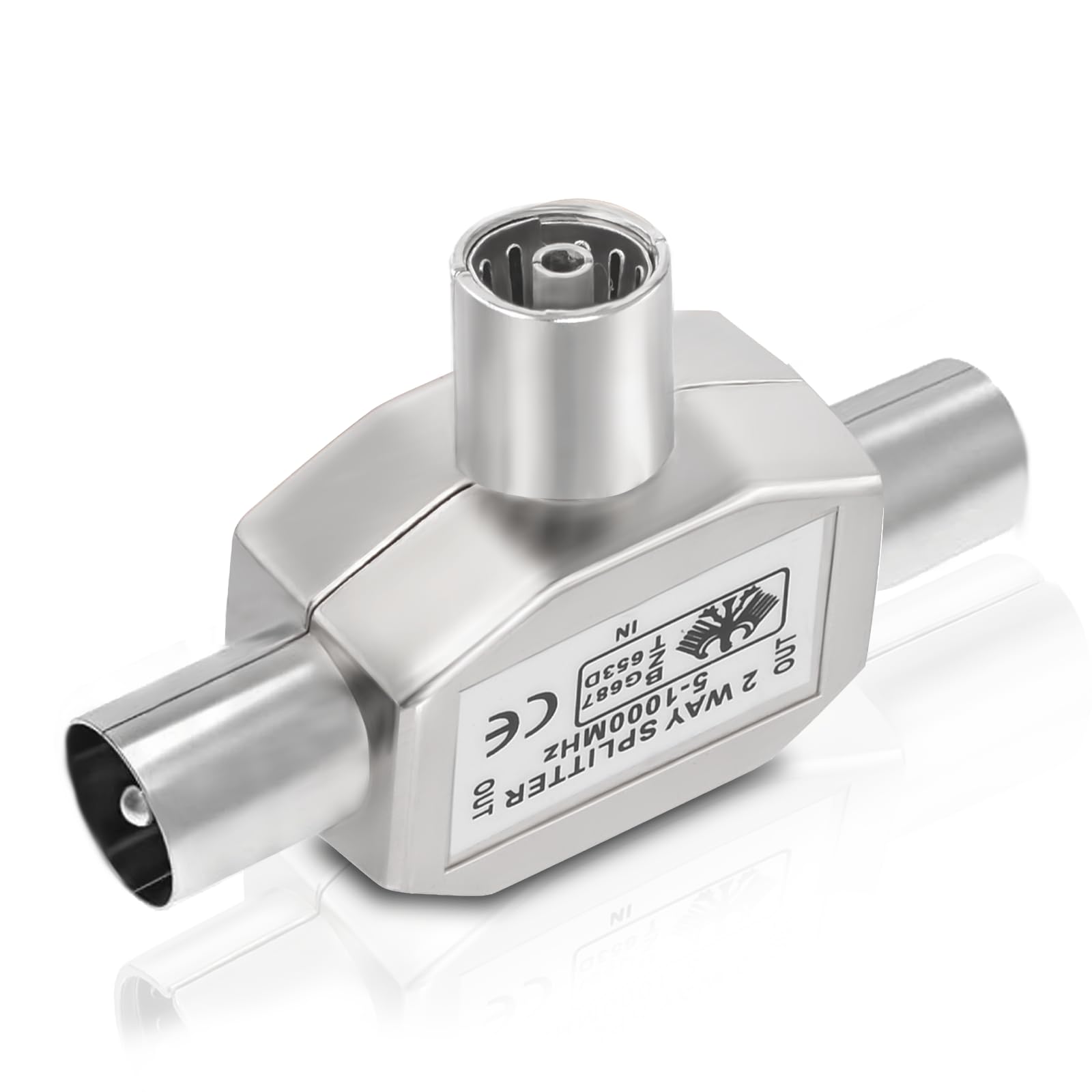 Bingfu Satellite Splitter 2-Way TV Aerial Splitter for Dual Screens - 2 Way 1 Female to 2 Male T-Coupling Coax Adapter Connector