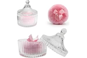 Habitable tree 2 Pcs Large Body Powder Puff and Container Powder Container with Puff Crystal Case Soft Washable Reusable Velour Face Body Glitter Wet Dry Makeup (Pink)