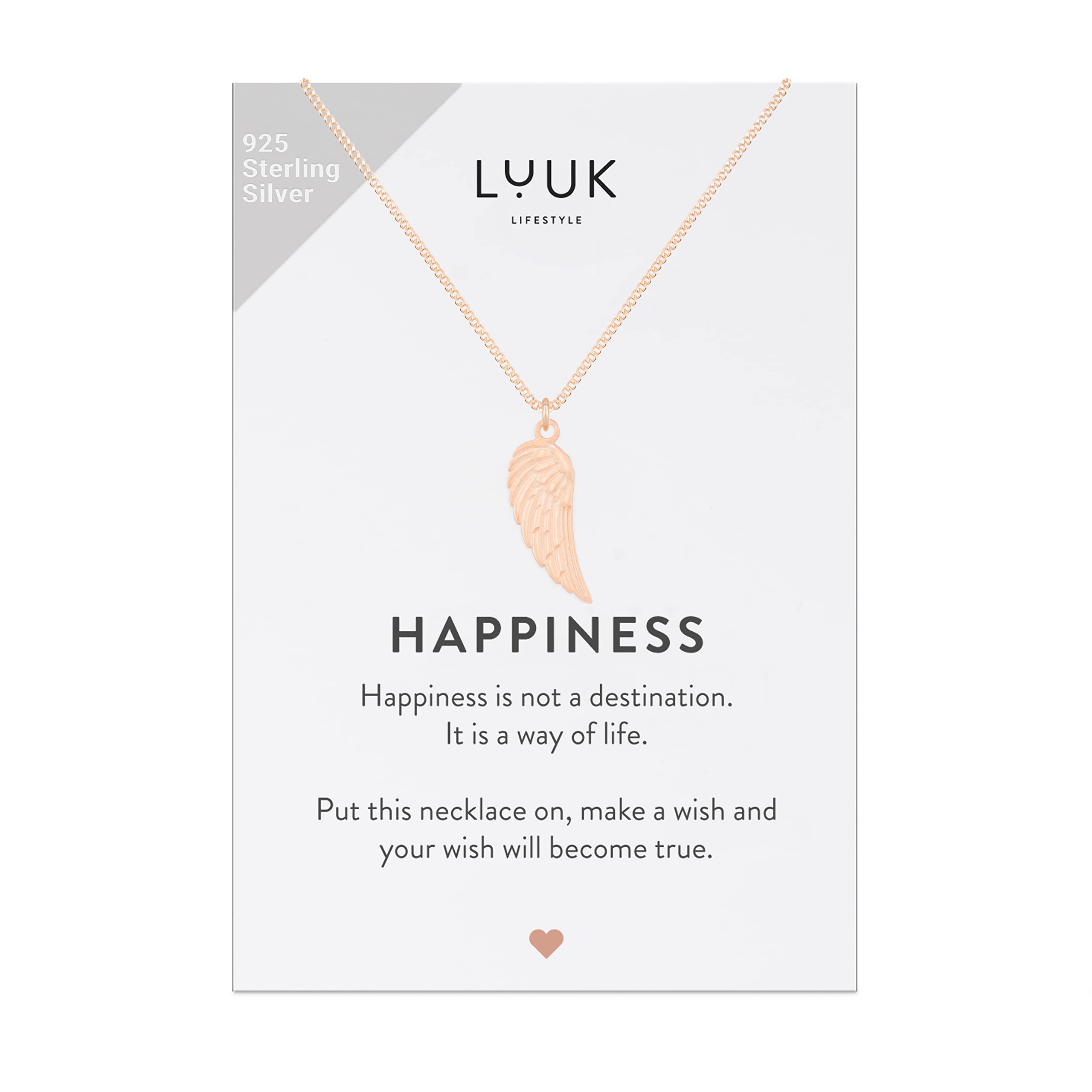 LUUK LIFESTYLE 925 Sterling Silver Pendant Necklace for Women Waterproof 50cm Chain Modern Necklace Gift for Her Rose Gold Angel Wings — image 1