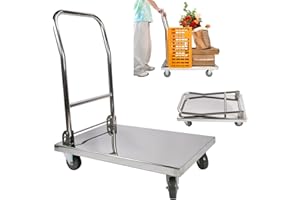 lesolar Push Cart Dolly 800lbs Folding Platform Truck Cart 32"x20" Heavy Duty Moving Platform Hand Truck Stainless Steel Foldable Moving Flatbed Dolly Cart with 360 Degree Swivel Wheels
