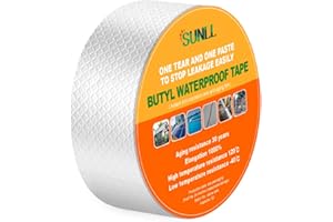 SUNLL Butyl Waterproof Tape 2" W X 16'L, Upgraded Leak Proof Butyl Seal Strip, Multi-Use Repair for Boat and Pipe Sealing, HVAC Ducts, Roof Crack, RV, Awning, Window Sealing, Silver