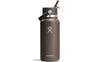 Hydro Flask Water Bottle - Insulated Stainless Steel - Wide Mouth Flex Straw Lid, Non Spill, Leakproof and Refillable in 32 Oz Sandpiper