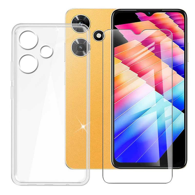 BUNAL for Infinix Hot 30i (6.56") Phone Case + Screen Protector, Clear Silicone Case, Shockproof Slim Non-Slip Protective Case-Clear
