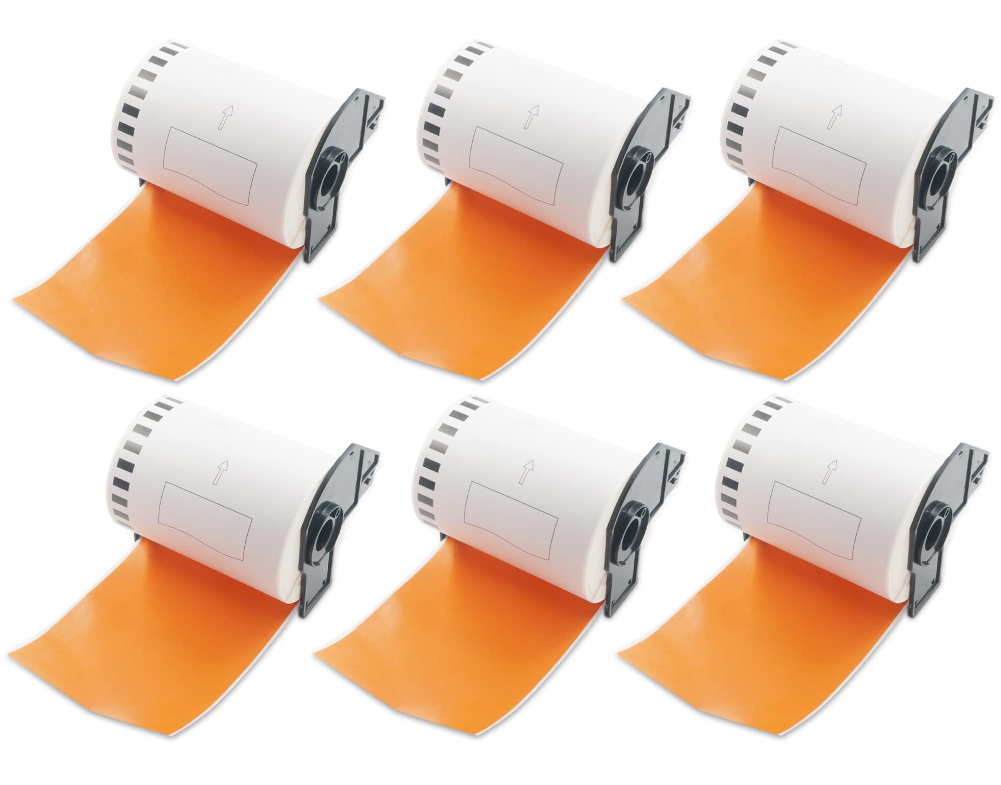 BETCKEY - 6 Rolls DK-22243 Colored Labels, 102mm x 30.48m, Black on Orange, 6 Continuous Shipping Labels Using for QL Label Printers