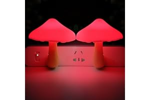 AUSAYE 2 Pcs LED Night Light Plug in Nightlight Wall Lamp, Mushroom Night Light Mini Magic Night Lights for Adults Kids Bedroom, Bathroom,Toilet,Stairs,Kitchen,Hallway Red Led Light