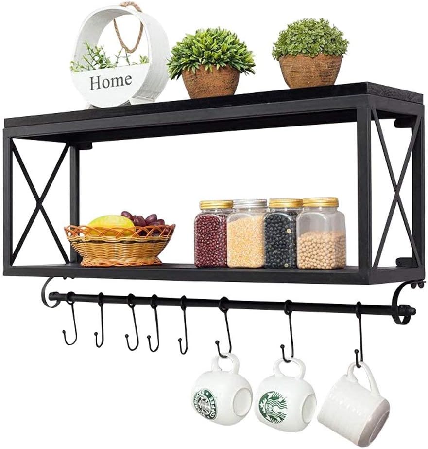 SMC Shelf American Retro Wrought Iron Wood Kitchen Wall