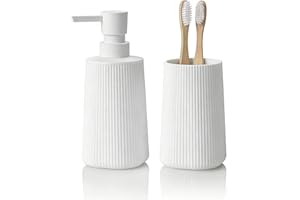 GAHEFY White Bathroom Accessories Set, 2-Piece Soap Dispenser and Toothbrush Holder Set, Modern ABS Countertop Bathroom Set f