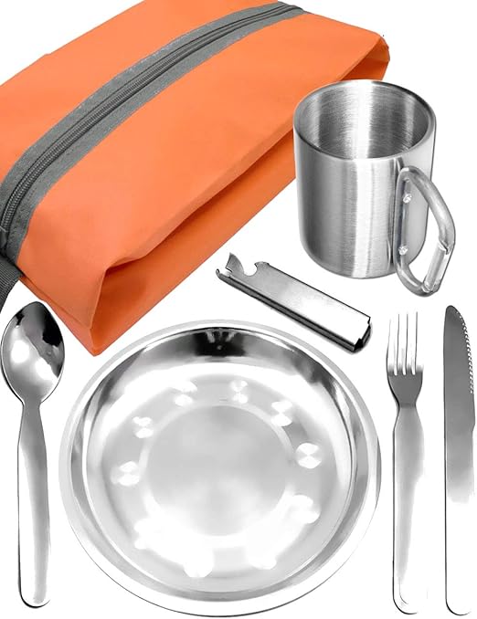 HOVCEH Campingbesteck Set 12-teilig - Edelstahl Geschirr Mit Aufbewahrungstasche Für Outdoor