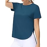 THE GYM PEOPLE Women's Workout T-Shirts Loose Fit Short Sleeve Cotton Running Basic Tee Tops with Split Hem
