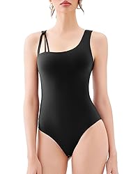 REORIA Women's Asymmetrical Shoulder Strap Bodysuit
