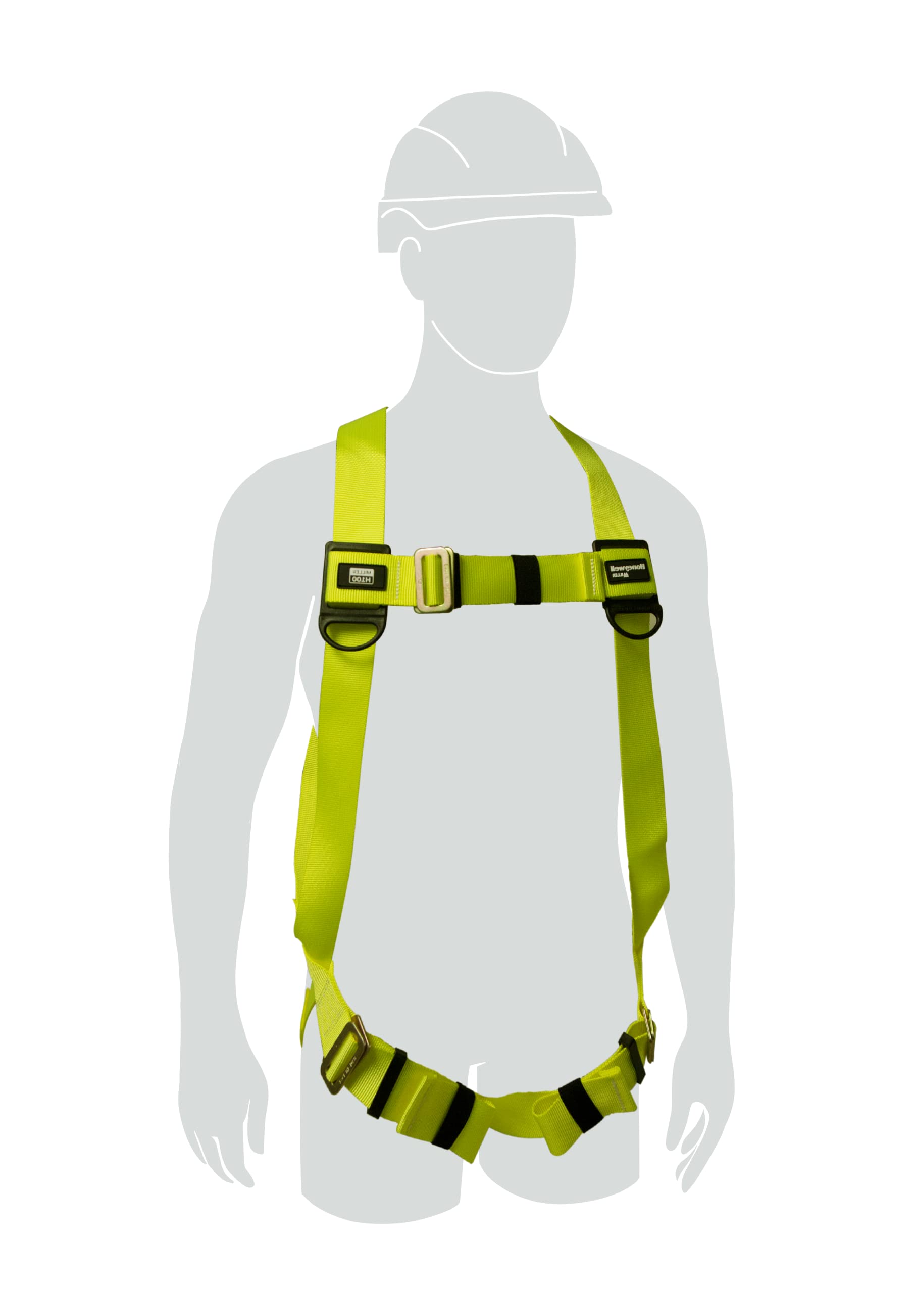 Miller H100 1 Point Safety Harness, Universal Size, Suitable for Construction, Lightweight (0.8 kg), Mating Chest & Leg Buckles, Steel Back D-Ring, Rated to 140 kg, Yellow, 1036293