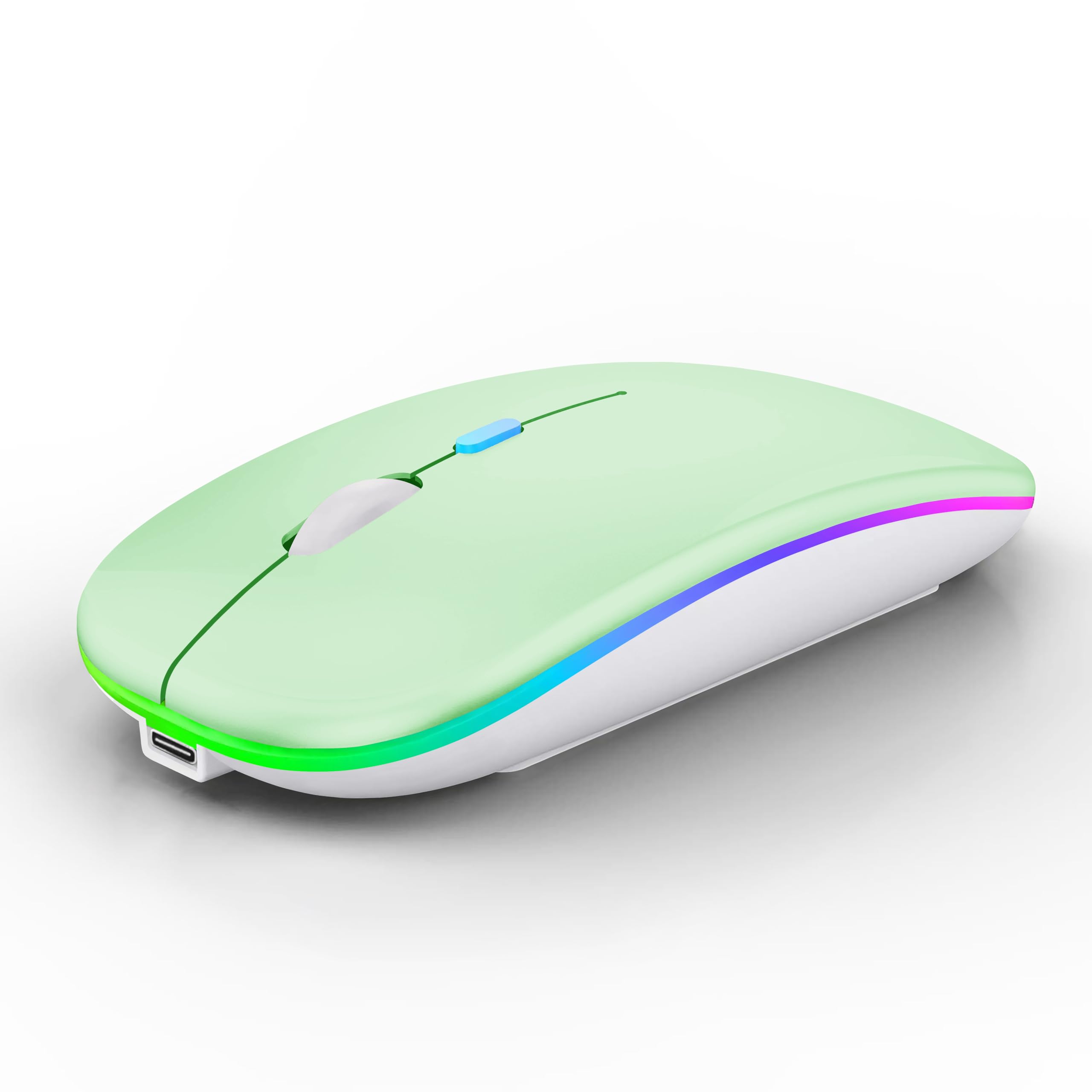 Photo 1 of WREANU Wireless Bluetooth Mouse Rechargeable Laptop Mice with LED Lights Silent Slim Use(BT5.2 and 2.4G Portable USB Receiver)Dual Mode Computer Mouse for Laptop/iPad/Tablet/Apple/Computer/Mac(Green)