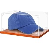 Hooqict Hat Display Case Acrylic Clear Full Size Baseball Hat Case Display Holder Stand with Solid Wood Base UV Protected for Ball Cap Storage Organizer Sports Collections Memorabilia