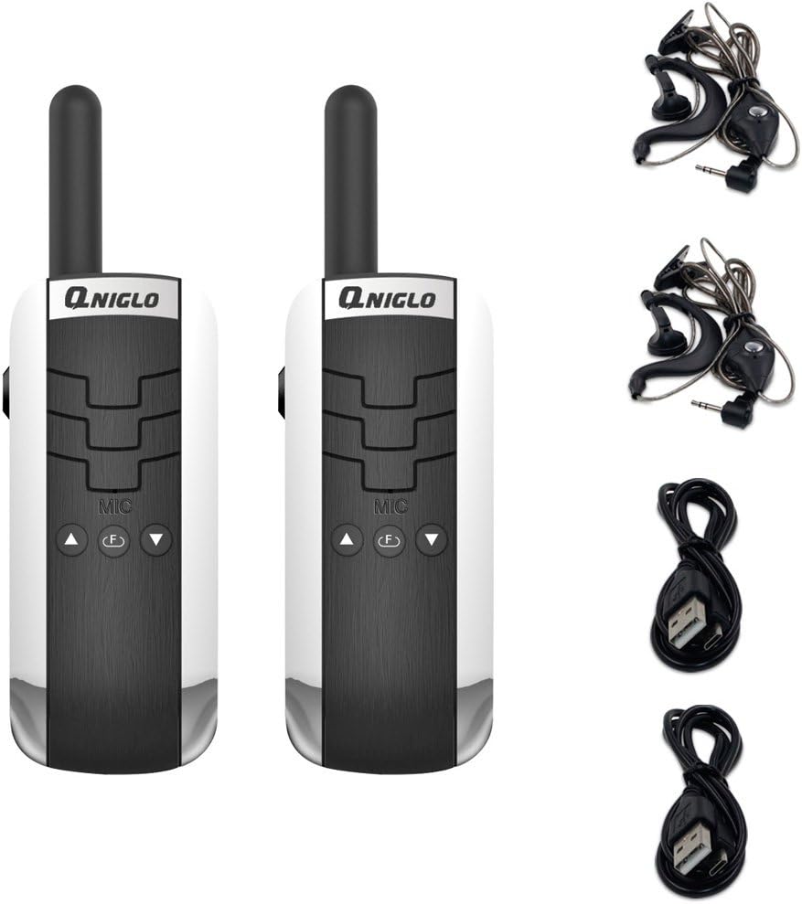 Eoncore Mini Walkie Talkies 16 Channels Long Range 3 Mile Two Way Radio with USB Port Earpieces 2pcs