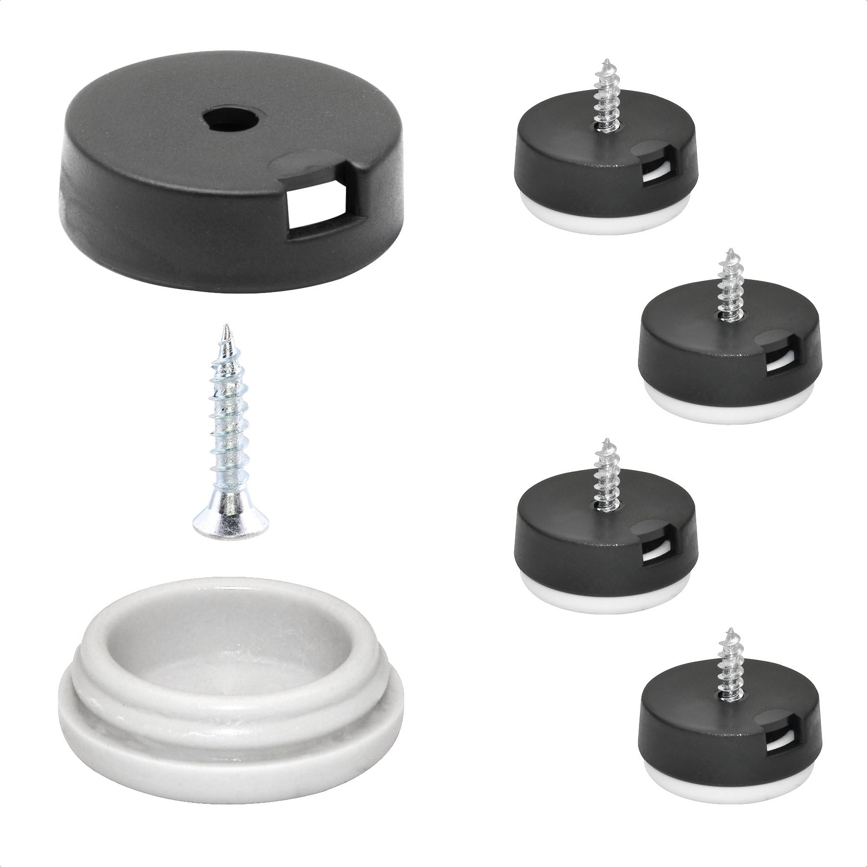 WAGNER QuickClick® Plastic glides furniture glides chair glides I 4pcs. set to screw on I 4x base+screw+interchangeable glide insert - plastic HYPER - diameter Ø 20 mm - Made in Germany - 15809000