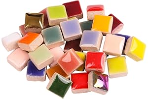 BUENOARTE 2 Pounds Colorful Ceramic Mosaic Tiles for Crafts, Square Glazed Porcelain Pieces Tile for Mosaics,DIY Hobbies Children Handmade Craft for Craft Bathroom Kitchen Home Decoration (Mixed Color)