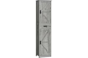 WEENFON Tall Storage Cabinet, Bathroom Cabinet with 6 Shelves & Drawer, Narrow Storage Cabinet with Adjustable Shelves, Tall Cabinet for Living Room, Home Office, Gray