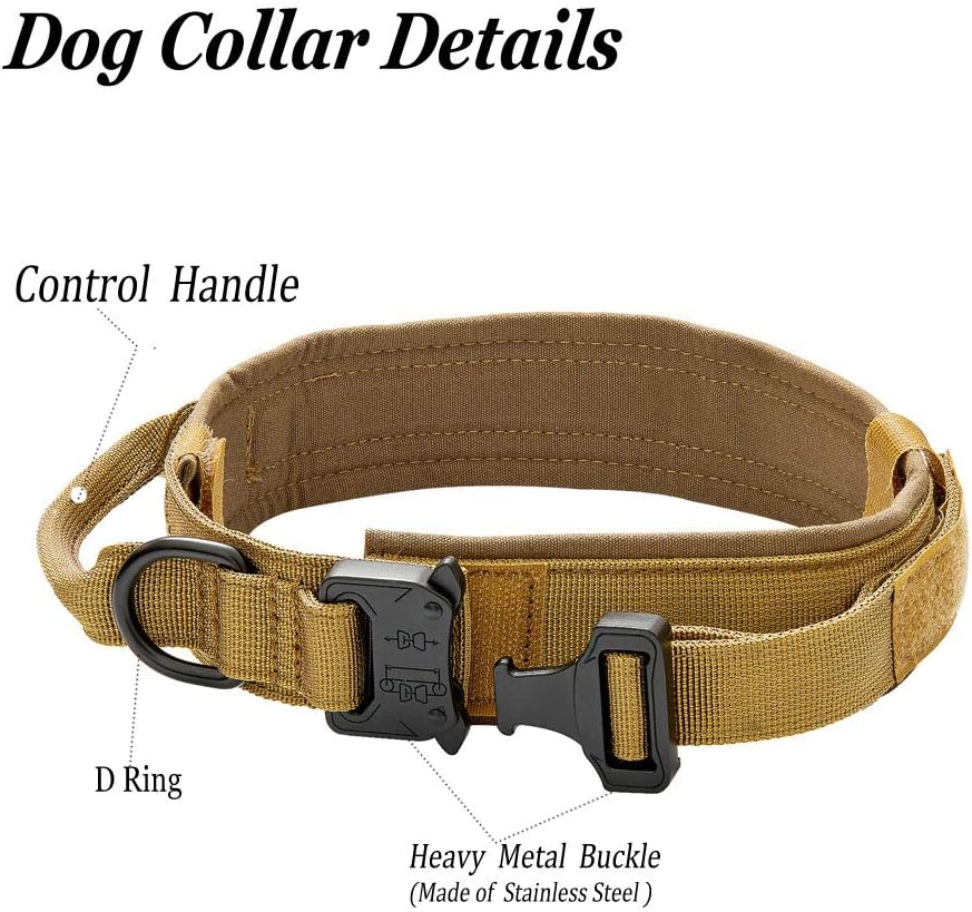 Heavy Duty Strong 1.5" Wide Adjustable Tactical Military Nylon Dog Training Collar with Stainless Steel Metal Buckle Control Handle Collars for Large Medium Small Dogs, M/L/XL Khaki/Green/Black Colors : Kitchen & Dining
