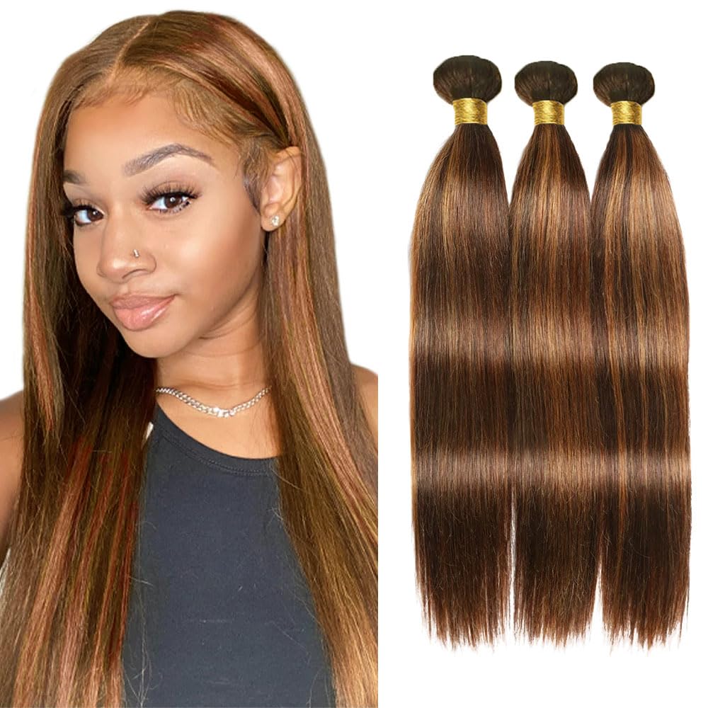 Photo 1 of Highlight Bundles Human Hair 28 30 32 Inch Brown Bundle P430 StraightBundles Light Brown Bundles Healthy And Soft Hair Weave Unprocessed Remy Hair Extensions