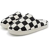 Dumhew Women Home Fuzzy Slippers - Memory Foam Checkered Plaid Scuff Non-Slip Indoor Outdoor Comfortable Casual Soft Slides