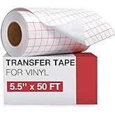 HTVRONT Transfer Tape for Vinyl- 5.5" x 50 FT w/Red Alignment Grid for Adhesive Vinyl, Silhouette Cameo Transfer Paper for Vinyl for Decals,Signs, Windows, Stickers