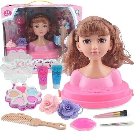 Hearthrousy Tête à Coiffer Poupées De Maquillage Pour Filles Poupée à Habiller Tête A Maquiller Pour Enfants Avec Les Cheveux Brosse Des Bandes De