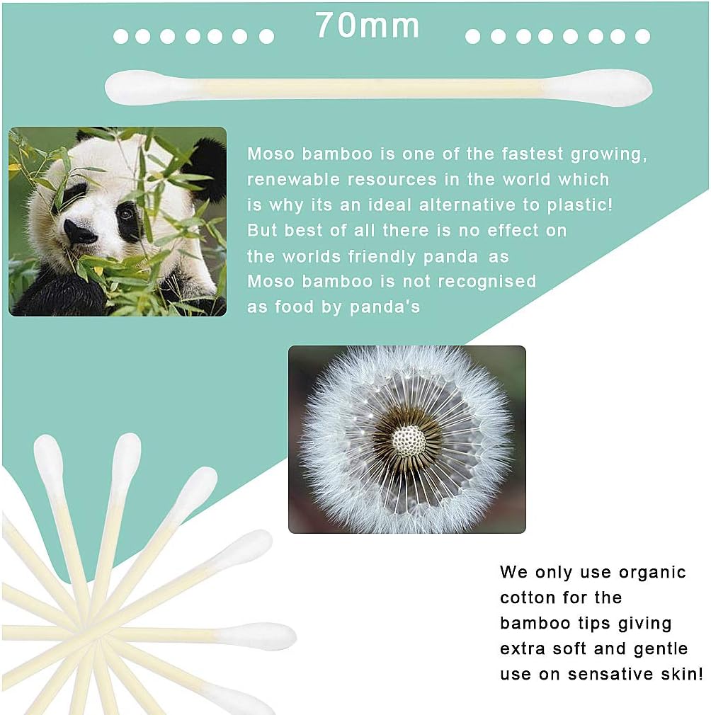 SWKJ Bamboo Cotton Buds, 200 PCS (2 x 100) Eco-Friendly Cotton Ear Buds Swabs with Bamboo Handle - Image 5