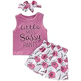 Hipea Toddler Girl Outfits Floral Tops Sleeveless Tank Tops Shorts Headband Summer Clothes Set