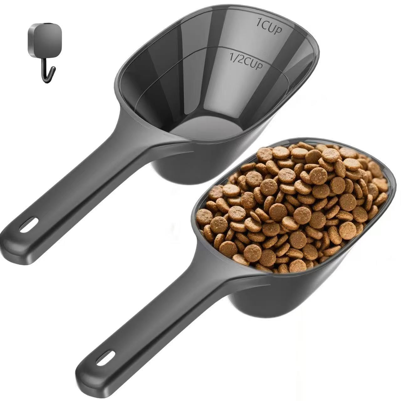 Photo 1 of swesara Small Food Scoop 2 PACK,1 Cup Capacity Dog Food Scoop With Measuring Lines For Dog, Puppy and Cat Coffee Bean Scoop, Flour Scoop (Black)