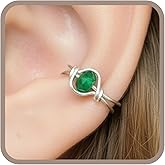Sterling Silver Emerald Clip On Ear Cuff, Non Piercing Dainty Huggie Gemstone Earring, May Birthstone