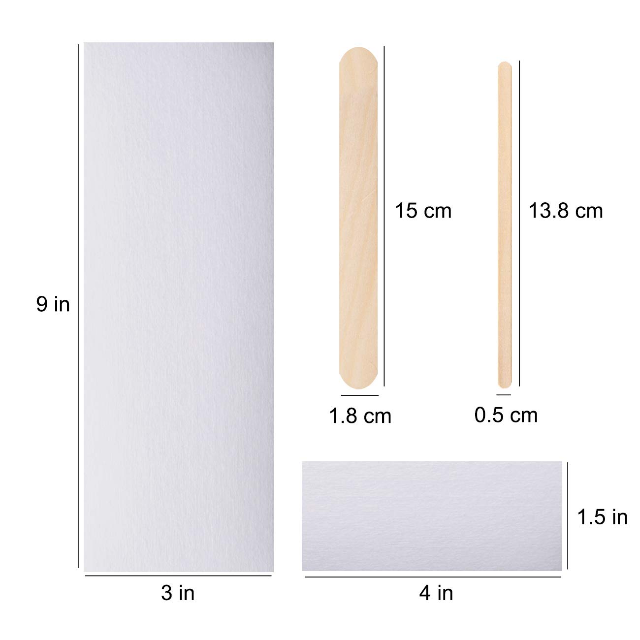 200 Pieces Non-Woven Hair Removal Wax Strips, Facial and Full Body Size (100 Large, 100 Small) & 100 Pieces Wooden Wax Applicator Sticks (50 Large, 50 Small)