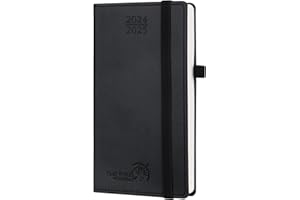 POPRUN Pocket Planner 2024-2025 (3.5'' x 6.5'') 17 Months Academic Calendar (Aug.2024 - Dec.2025), Weekly Appointment Book with Vegan Leather Hard Cover, Elastic Closure, Pen Holder - Black