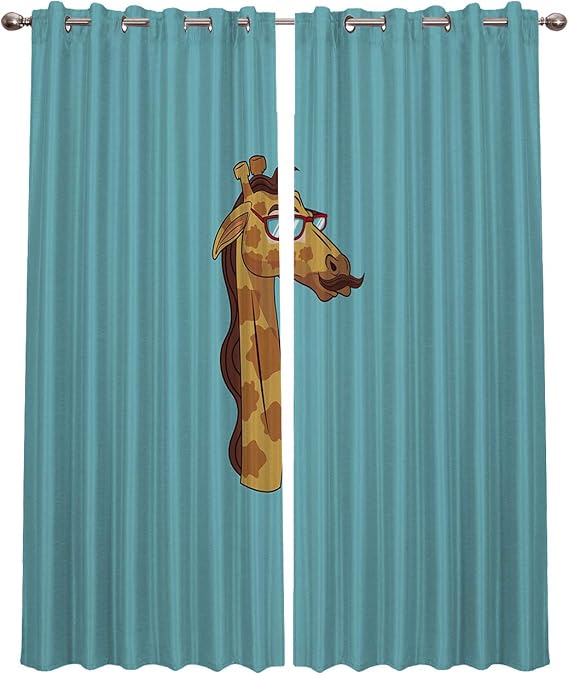 Fandim - Cortinas Opacas con Ojales, diseño de Jirafa con anteojos de