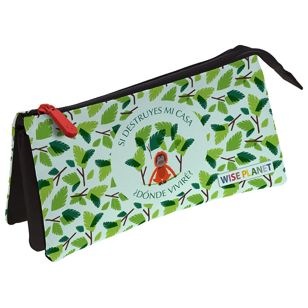 Grafoplás 37540695. Three Compartment Pencil Case, Wise Planet Collection, Mono, Size: 23.5 x 12 x 14 cm