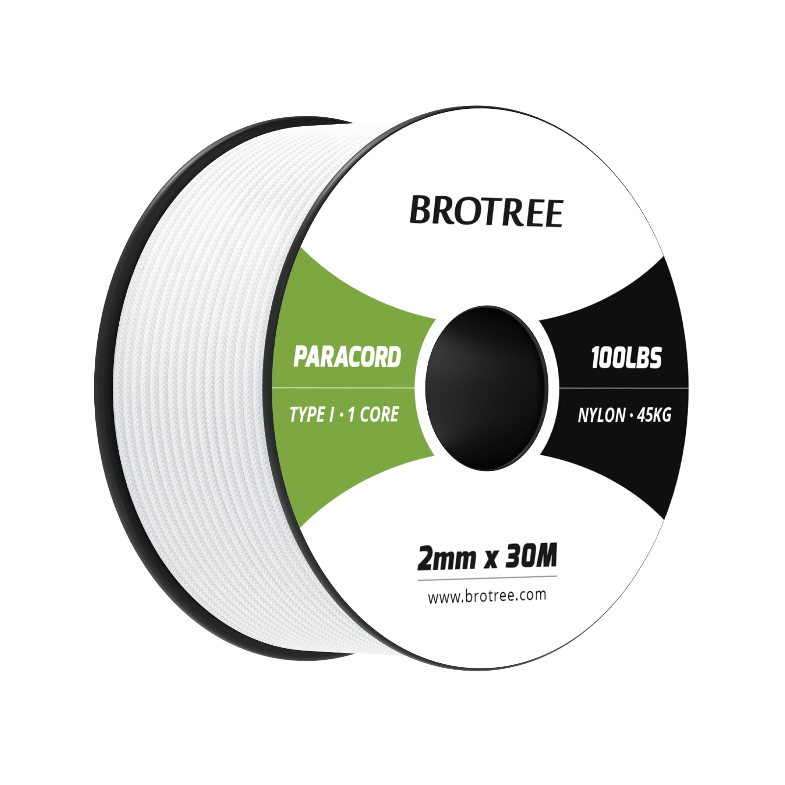 Brotree Paracord 2mm 30M 100% Nylon Rope 1 Strand Parachute Cord for Outdoor, Craft, DIY - 45kg Breaking Load (White)