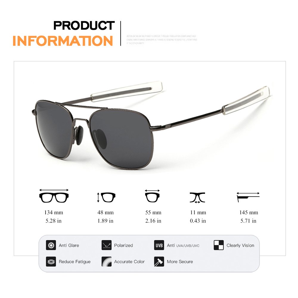 WPF Retro Polarized Sunglasses Aviator Sun Glasses for Men (As Picture, Gun-grey Frame Black Grey Lens)